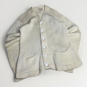 True Vintage 50s Indian Brand Goodman Knitting Cardigan Sweater Mens Small Wool